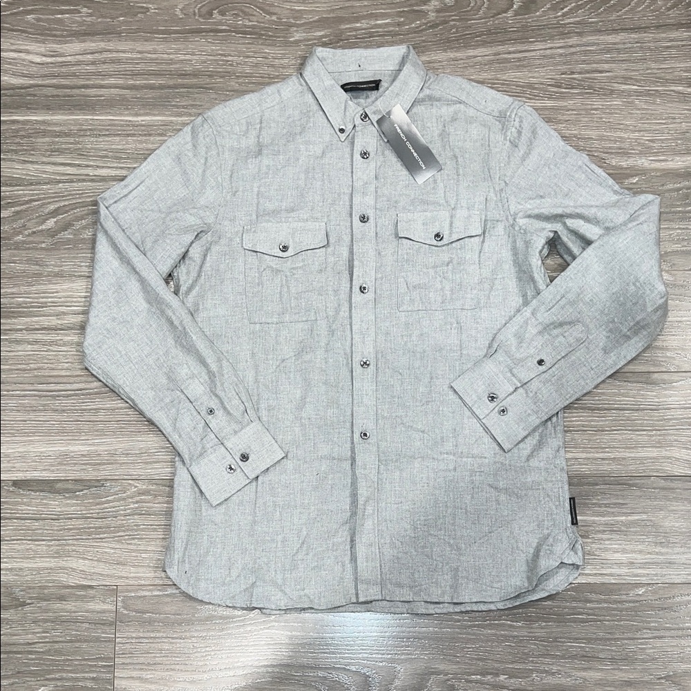 French Connection Light Gray Casual Button-Down Shirt